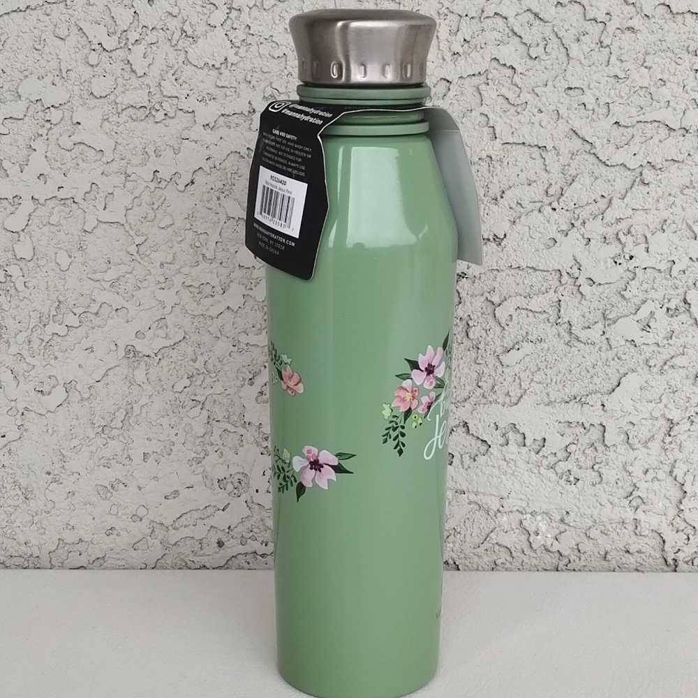 Manna Haute Green Stainless Steel Water Bottle Floral "But First Jesus" 18 Oz - Picture 6 of 13
